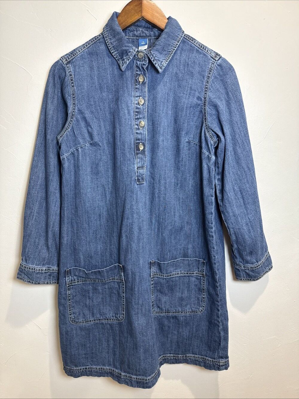 Old Navy Long Sleeve Denim Double Pocket Jean Dress Women's Size Small Tall